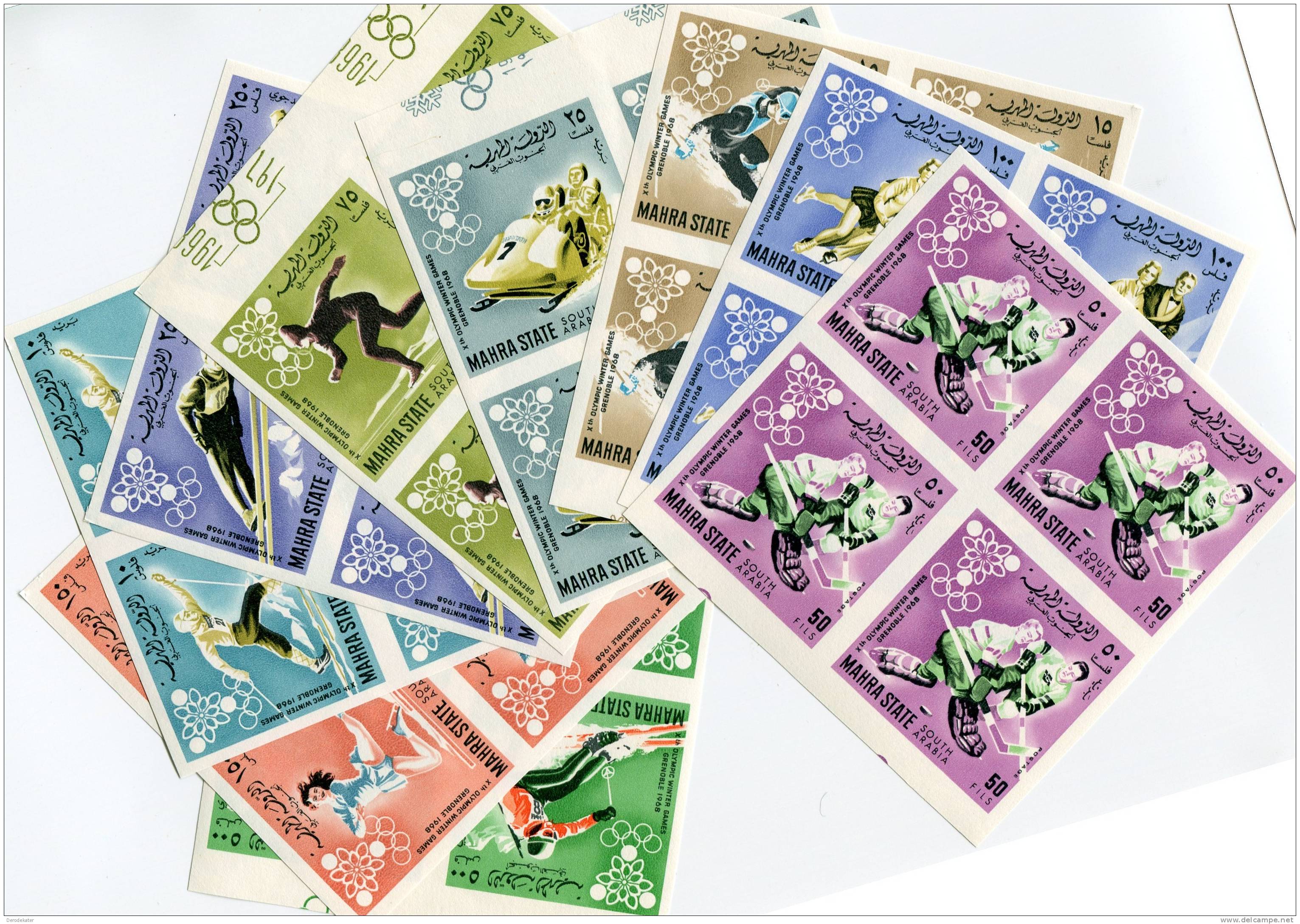 Mahra State.Xth Olympic Winter Games 1968.9bl.x4v.IMPERF.MNH**Patinage.Ice Hockey.Skiing.Skating. Ski De Fond.Sports.Sci - Winter 1968: Grenoble