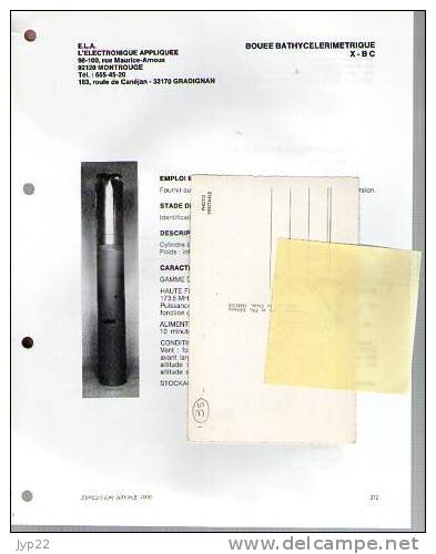 Fiche Marine Nationale Bouée Bathycélérimétrique X-B C  - E.L.A. Montrouge & Gradignan - Pour Avion Anti Sous-marin - - Equipement