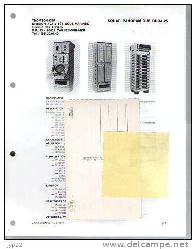 Fiche Marine Nationale Sonar Panoramique DUBA-25 - Thomson CSF Cagnes Sur Mer - Sonar De Veille Et Attaque Pour Aviso - - Equipement