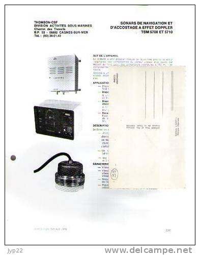 Fiche Marine Nationale Sonar De Navigation & Accostage à Effet Dopler TMS 5700 & 5710 Thomson CSF Cagnes Sur Mer - - Equipaggiamento