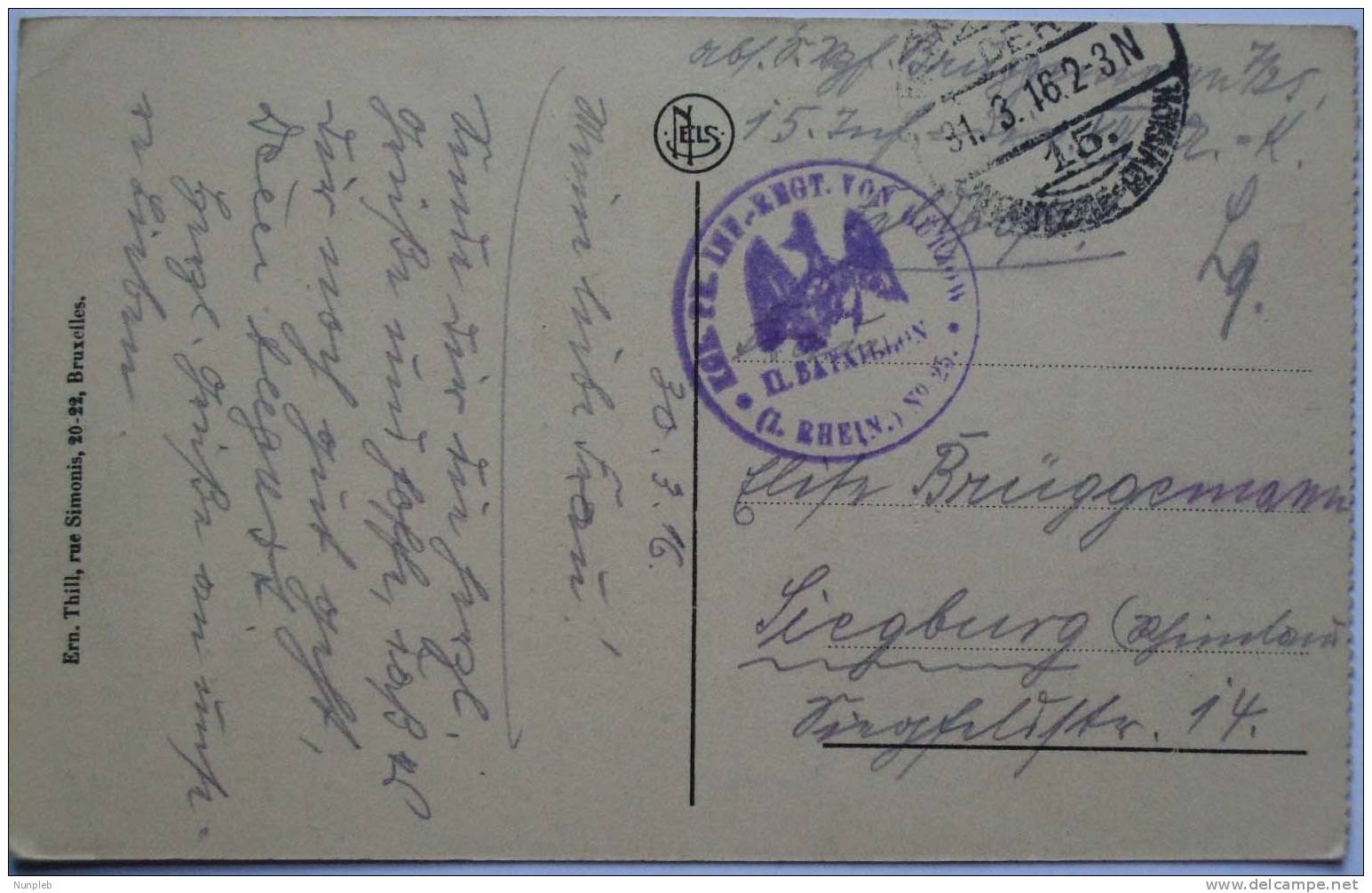 1916 DR GERMANY FELDPOST POSTCARD PARIS TO SIEGBURG WITH INF. RNGT. VON LUTZOW N.25 STAMP - Briefe U. Dokumente