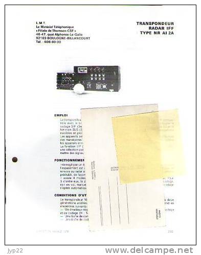 Fiche Marine Nationale Transpondeur Radar IFF Type NR AI 2A  - L.M.T. Boulogne Billancourt - - Equipo