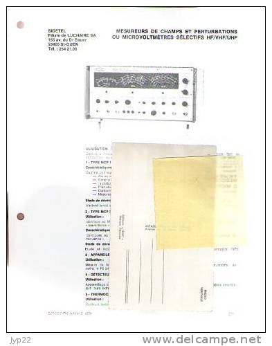 Fiche Marine Nationale Mesureur De Champs & Perturbations Ou Microvoltmètre Sélectif - Sidetel Saint Ouen - Equipaggiamento