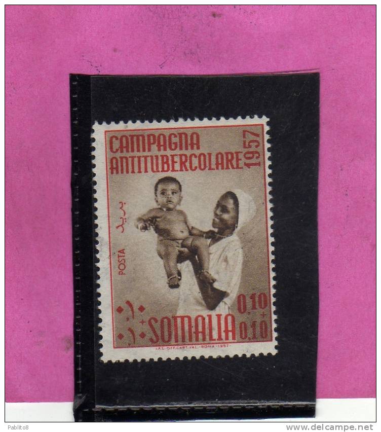 SOMALIA AFIS 1957 2a CAMPAGNA ANTITUBERCOLARE 10 C + 10 C MNH - Somalie (AFIS)