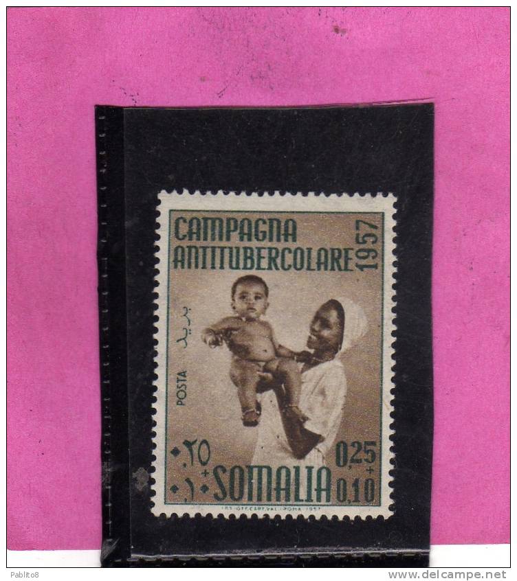 SOMALIA AFIS 1957 2a CAMPAGNA ANTITUBERCOLARE 25 C + 10 C MNH - Somalie (AFIS)
