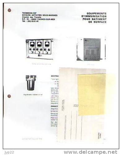 Fiche Marine Nationale Equipement D'Immunisation Pour Bâtiment De Surface - Thomson CSF Cagnes Sur Mer - - Equipment