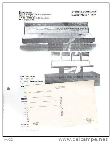 Fiche Marine Nationale Station De Mesures Magnétiques à Terre - Thomson CSF Cagnes Sur Mer - Pour Guerre Des Mines - Uitrusting