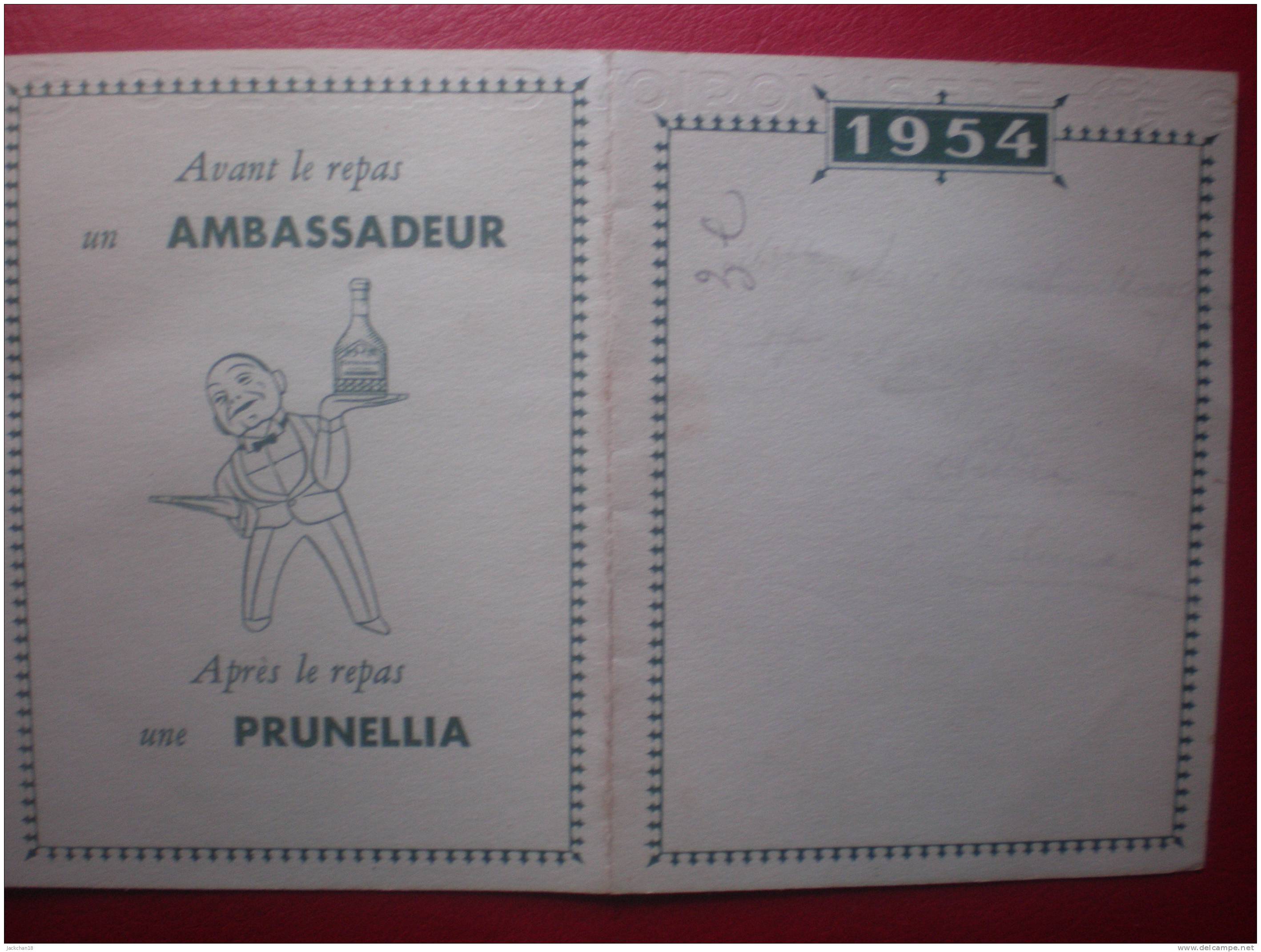 Petit Calendrier Pubicitaire CUSENIER AMBASSADEUR PRUNELLIA - Petit Format : 1941-60