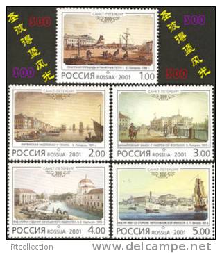 Russia 2001 300th Anniversary St Petersburg Architecture Building Castle Statue State Hermitage Wharf MNH Michel 898-902 - Collections