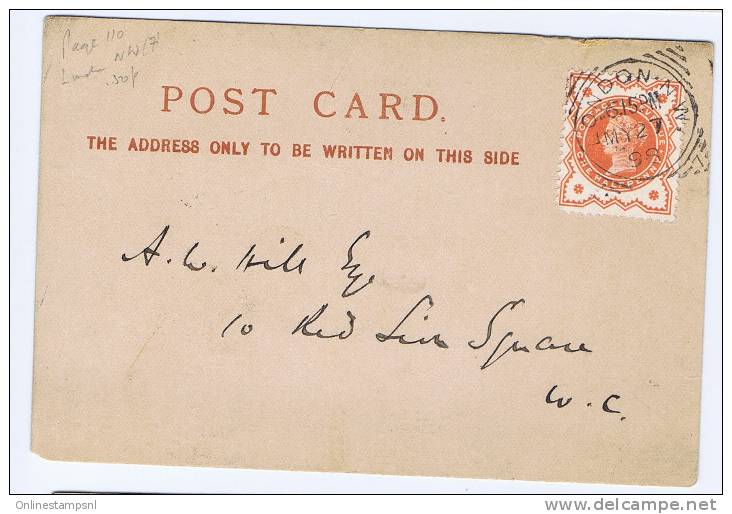 Great Britain: Postcard 1898 Royal Veterinary College Camden Town To London - Postmark Collection