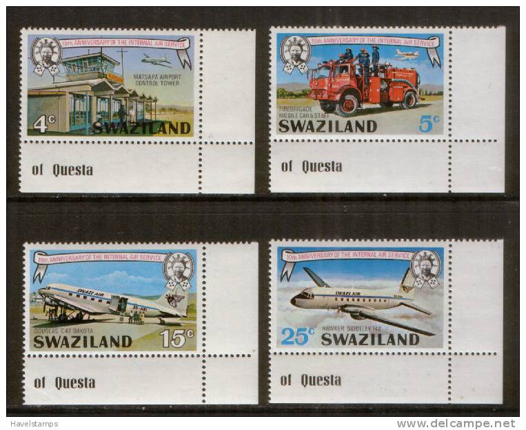 Swaziland 224-27 ** Flugzeuge , Flughafen Feuerwehr // Mnh Aviation Service (1975) - Flugzeuge