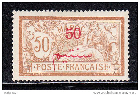 French Morocco MH Scott #36 50c Red Surcharge On 50c Bistre Brown & Lavender - Unused Stamps