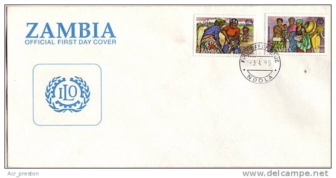 Zm0743fa Zambia 1995, SG 743-744, 75th Anniv ILO, FDC (dated 03-04-1995) - Zambie (1965-...)