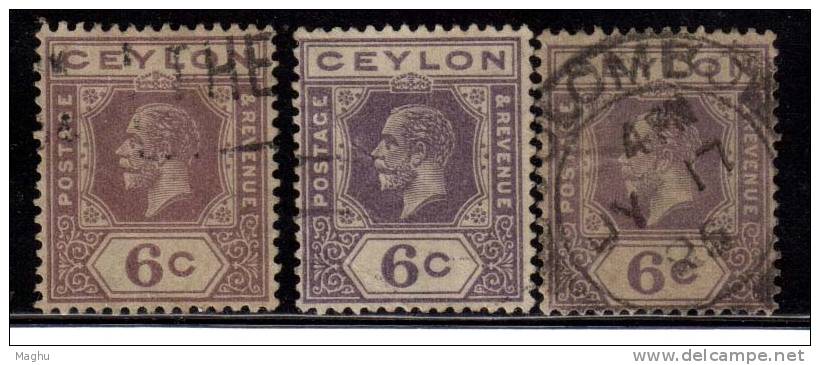 Ceylon Used, 6c X 3 Shades, KG V - Ceylan (...-1947)