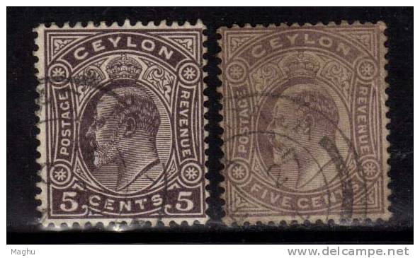 Ceylon Used, 5c X 2 Shades, Edward., - Ceylan (...-1947)