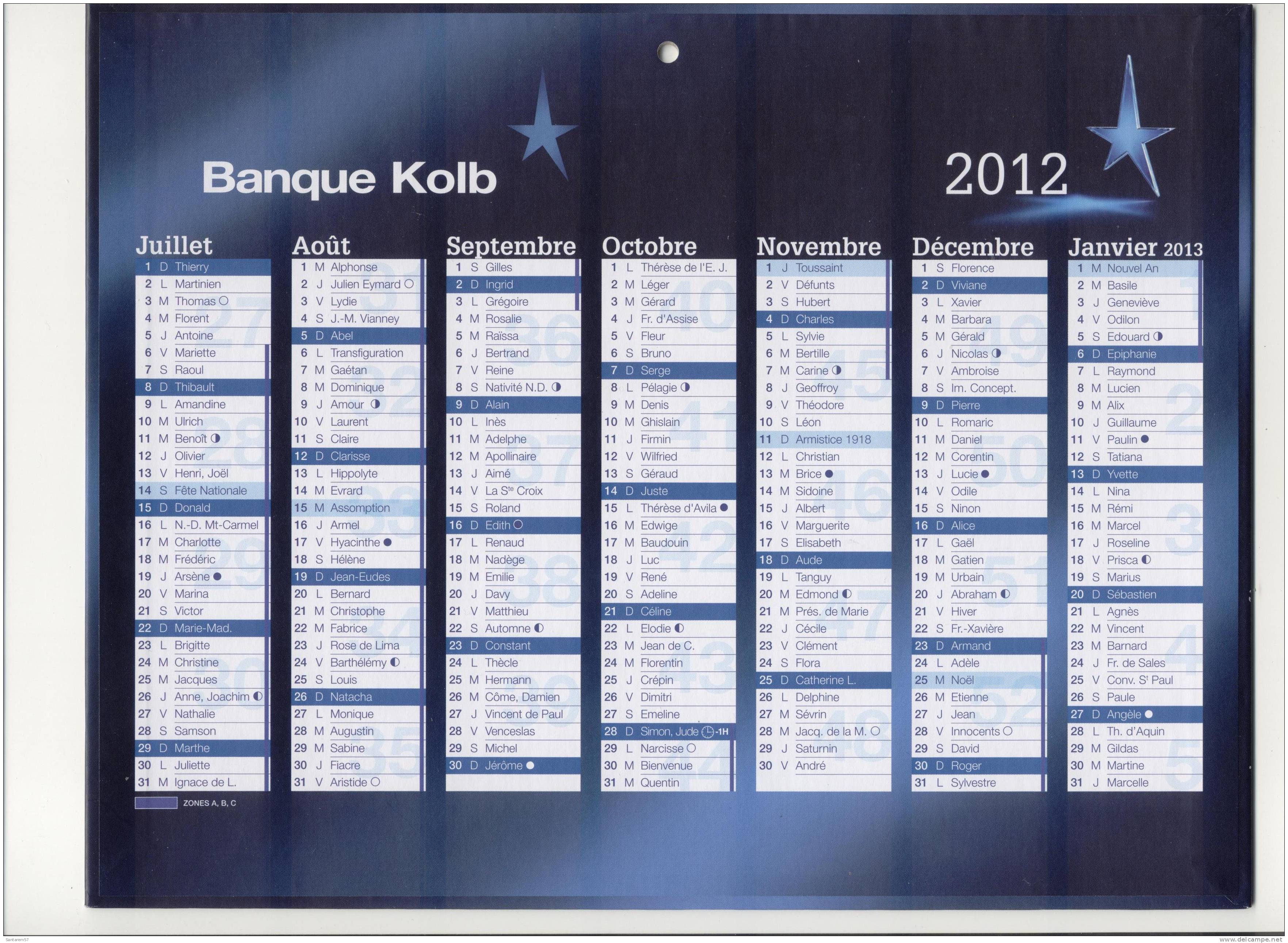 Calendrier 2012 Calendar Type BANQUE KOLB FRANCE - Groot Formaat: 2001-...