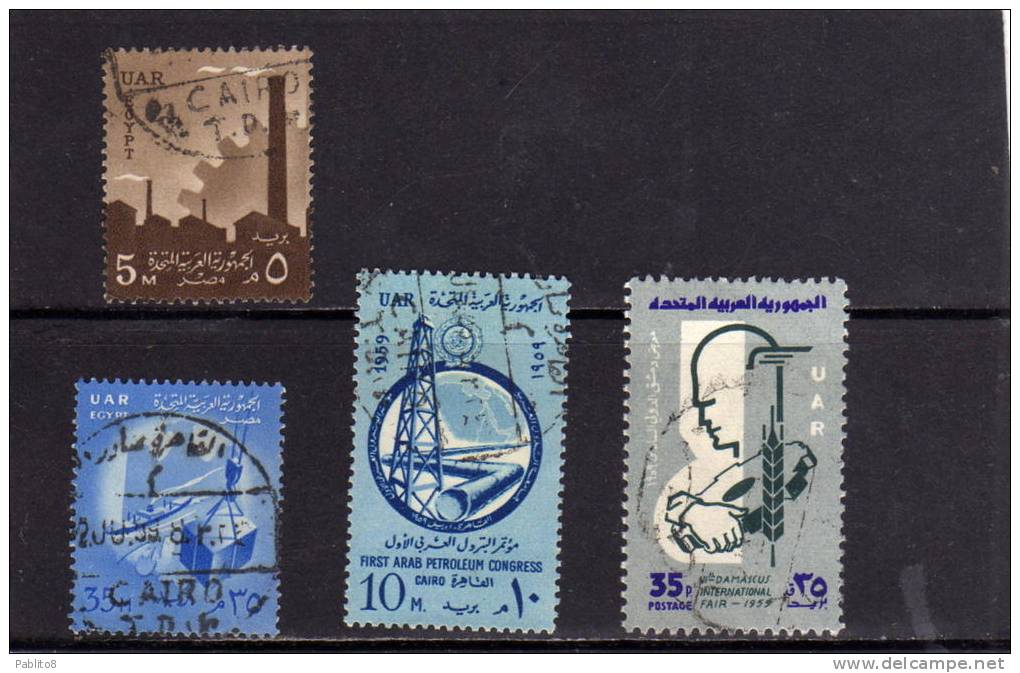 UAR EGYPT EGITTO 1958 FACTORY TRADE1959 ARAB PETROLEUM CONGRESS DAMASCUS FAIR USED - Used Stamps