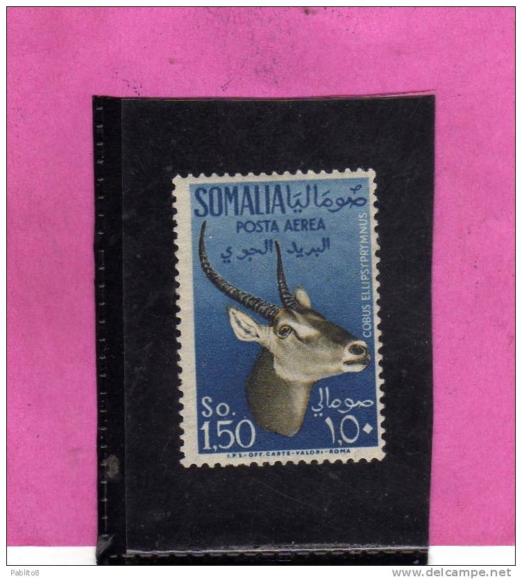 SOMALIA AFIS 1955 POSTA AEREA AIR MAIL ANIMALI ANIMALS FAUNA COBUS ELLIPSYPRYMNUS SOMALI 1,50 MNH - Somalia (AFIS)