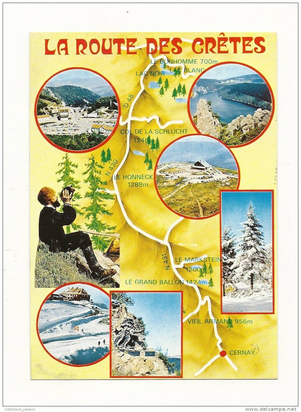 Cp, Carte Géographique, La Route Des Crêtes, Voyagée 1989 - Carte Geografiche