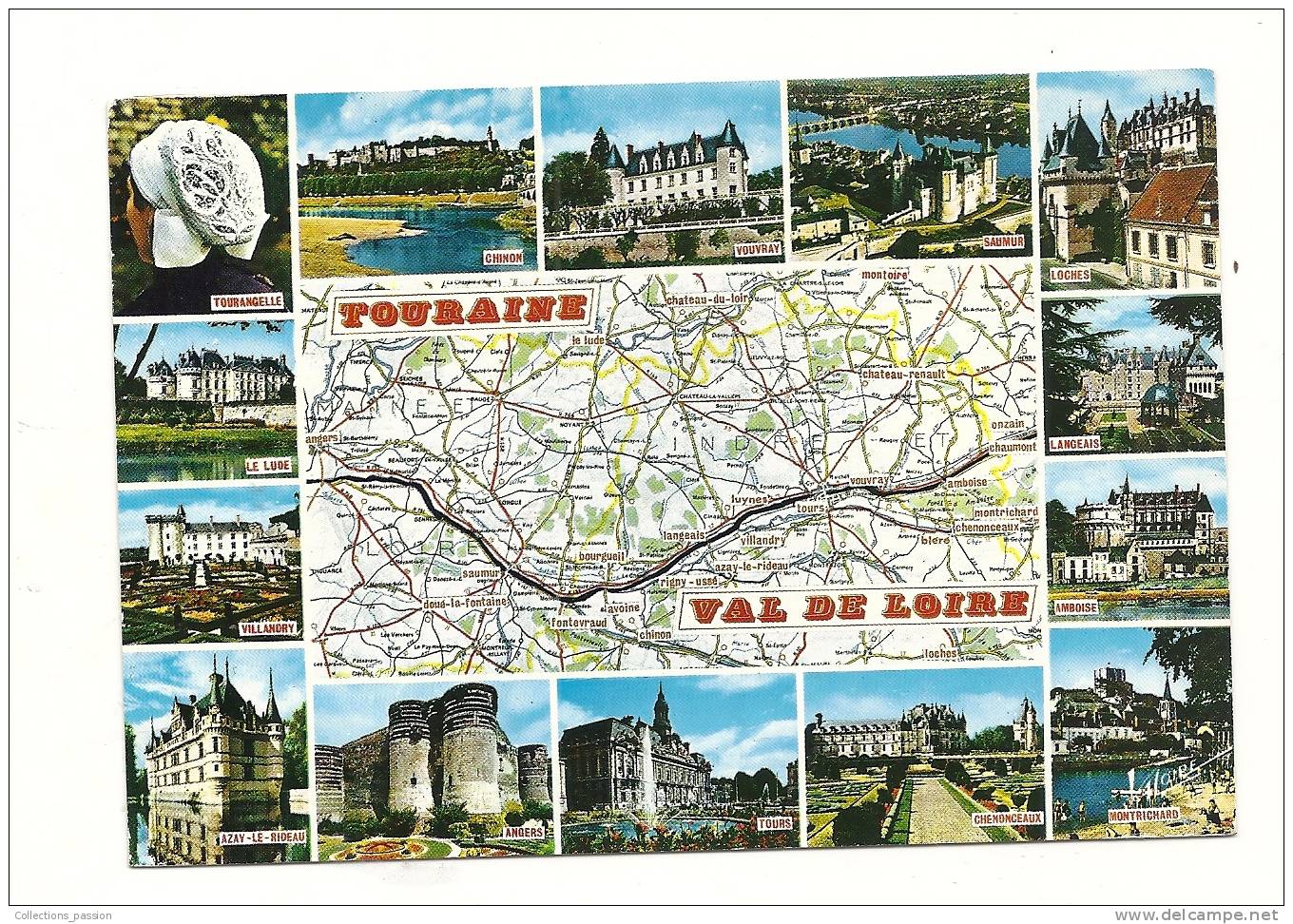 Cp, Carte Géographique, Touraine - Val De Loire, Voyagée 1988 - Carte Geografiche