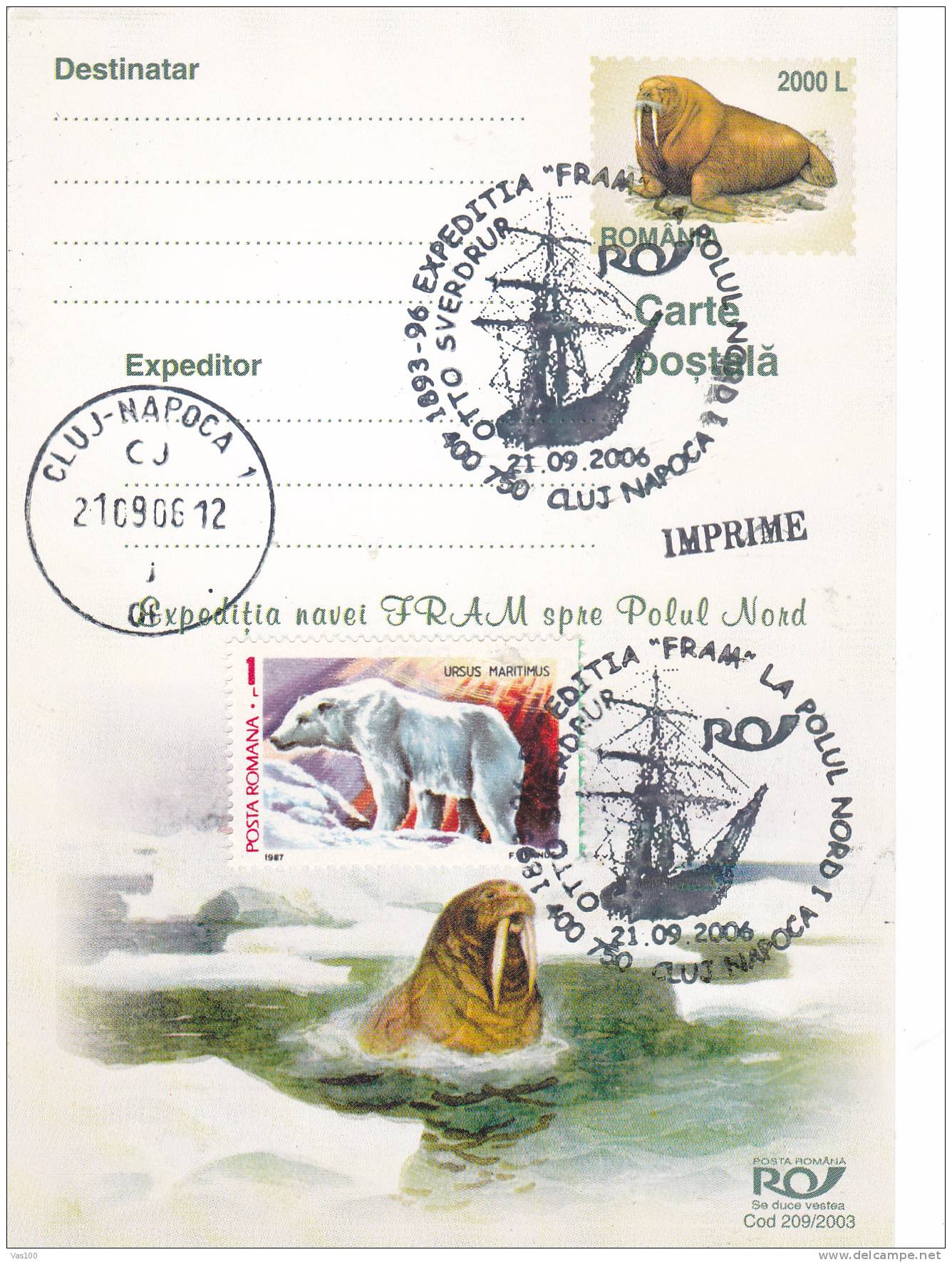 Bears Ours Expedition FRAM 2006 Post Card Stamps Obliteration Concordante Rare Romania. - Orsi