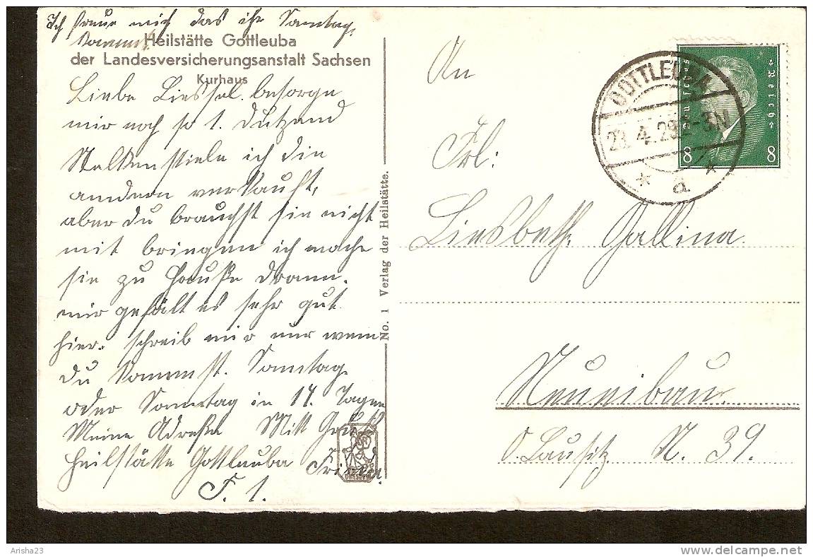 Germany, Heilstatte Gottleuba Der Landesversicherungsanstal T Sachsen - Kurhaus - Passed Post In 1929 - Bad Gottleuba-Berggiesshuebel