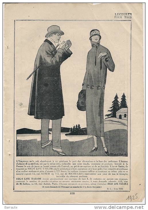 Pub  De 1925 " HIGH Life TAILOR Tailleur Anglais Trés Mode A Paris " - Publicités