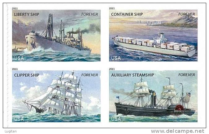 FILATELIA - STATI UNITI - UNITED STATES - U.S. MERCHANT MARINE  - YEAR 2011 - MARINA MERCANTILE BLOCCO DI 4 - Nuevos