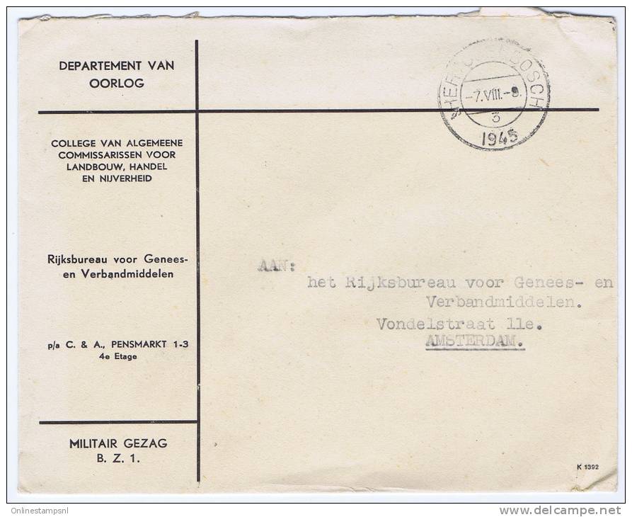 Militair Gezag, Departement Van Oorlog 7 Aug 1945 Den Bosch -&gt; Amsterdam, Dienstbrief - Storia Postale