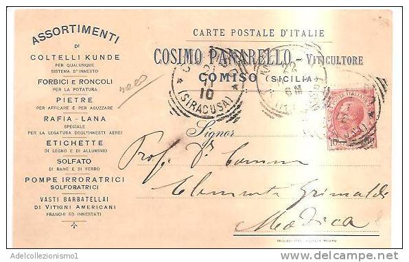 65051)cartolina Postale D'Italia Di Cosimo Panarello Di Comiso Con Un Valore Di 10c Leone Più Annullò 21/11/1910 - Ragusa