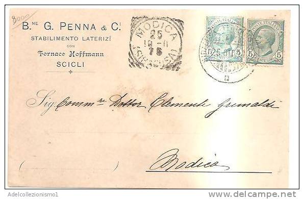 65054)cartolina B.ne G. Penna & C. Di Scicli Con Due Valori Di 5c Leone Più Annullò 25/10/1911 - Ragusa
