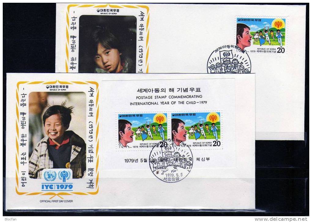 UNO Jahr Des Kindes 1979 Kinder Und Sonne Korea 1158 Plus Block 433 2FDC 5€ UN-Emblem UNICEF Sheet Cover From Corea - Korea, South
