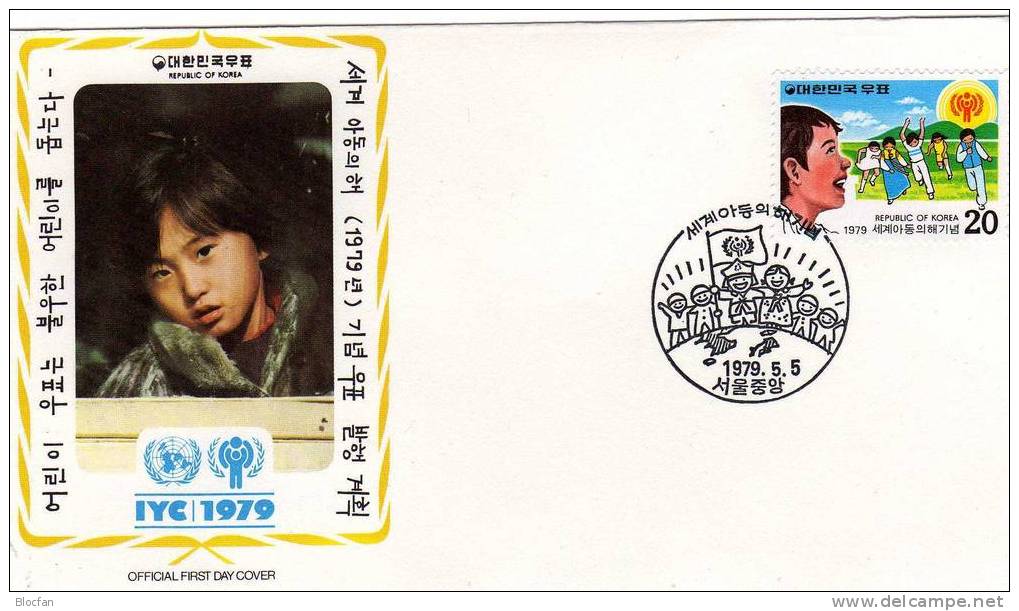 UNO Jahr Des Kindes 1979 Kinder Und Sonne Korea 1158 Plus Block 433 2FDC 5€ UN-Emblem UNICEF Sheet Cover From Corea - Korea, South