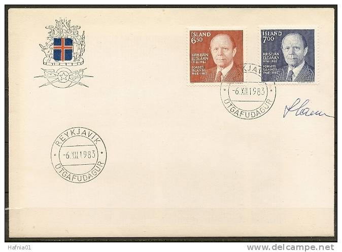 Czeslaw Slania. Iceland 1983.  Kristjan Eldjarn. Michel 610-11 . FDC.  Signed. - FDC