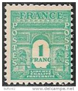 F - France (1944) - Arc De Triomphe De L'Etoile. Lithographie, Dentelé 11. Y&T N°624. 1f. Vert. Gouvernement Provisoire. - 1944-45 Arc Of Triomphe