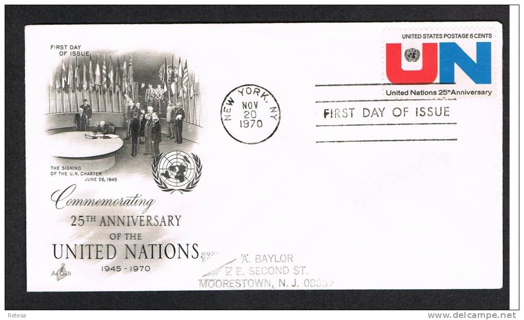 U.S.A.  F.D.C. 25th ANNIVERSARY 19 OF THE UNITED NATIONS  1970 - Lettres & Documents