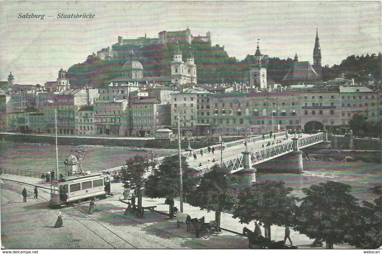 AK Salzburg Staatsbrücke + Strassenbahn 1910 #47 - Salzburg Stadt