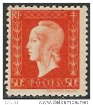 F - France (1945-47) - "Série De Londres, Marianne De Dulac". Taille-douce.  Y&T N°685. 50c. Vermillon. - 1944-45 Marianne Of Dulac