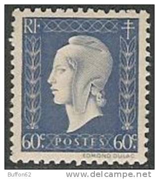 F - France (1945-47) - "Série De Londres, Marianne De Dulac". Taille-douce.  Y&T N°686. 60c. Bleu-gris. - 1944-45 Marianne Of Dulac