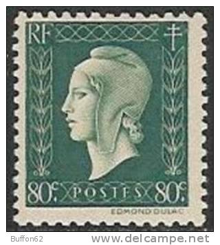 F - France (1945-47) - "Série De Londres, Marianne De Dulac". Taille-douce.  Y&T N°688. 80c. Vert. - 1944-45 Marianne De Dulac