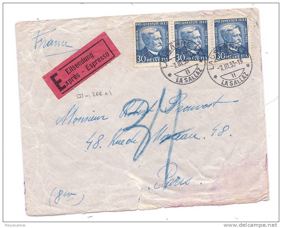 1938  Lettre En Exprès De Lausanne Pour Paris - Marcophilie