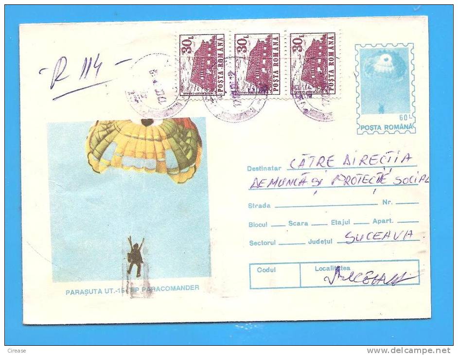 Parachute ROMANIA Postal Stationery Cover 1994 - Fallschirmspringen