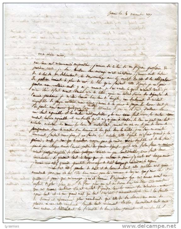 Lettre De M.Bouet, étudiant En Droit à Paris, à Sa Mère à Layrac (32), 1817, Avec Marque Rare - Documents Historiques