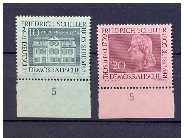 DDR 1959  YT 449-450  / 200. Geburtstag Von Schiller MiNr.733-734 MNH** With Tab - Neufs