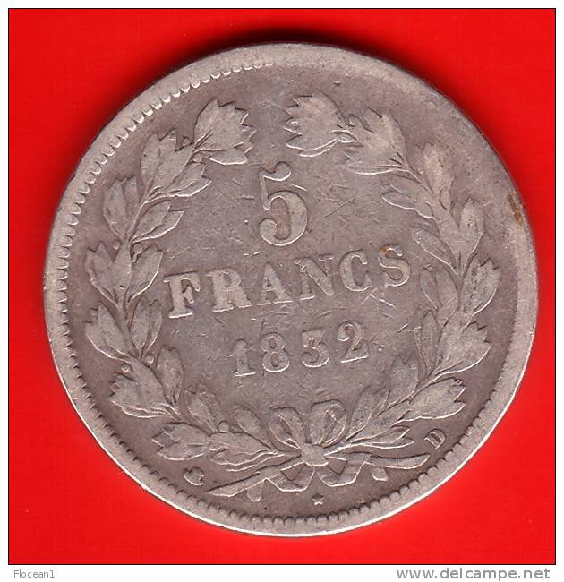 **** 5 FRANCS 1832 D (LYON) LOUIS-PHILIPPE - ARGENT **** EN ACHAT IMMEDIAT !!! - 5 Francs