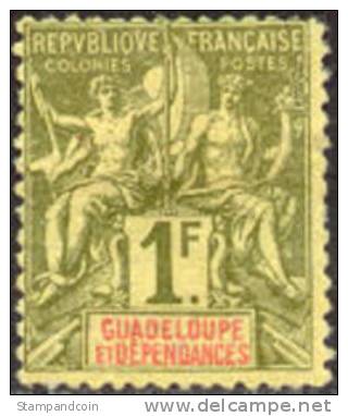 Guadeloupe #44 Mint Hinged 1fr From 1892 - Neufs