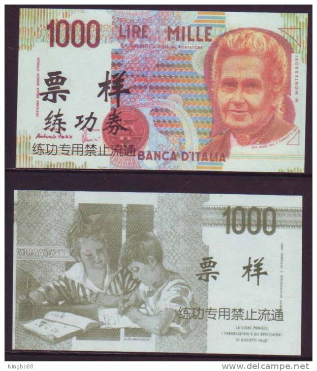 (Replica)China BOC (bank Of China) Training/test Banknote,ITALY ITALIA 1000 Lire Note Specimen Overprint - [ 8] Vals En Specimen