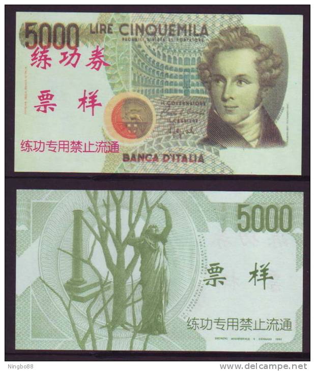 (Replica)China BOC (bank Of China) Training/test Banknote,ITALY ITALIA 5000 Lire Note Specimen Overprint - [ 8] Vals En Specimen