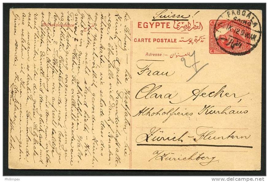 EGYPT, STATIONERY POSTCARD 1912 FROM FAGGALA CAIRO TO ZÜRICH - 1866-1914 Khédivat D'Égypte