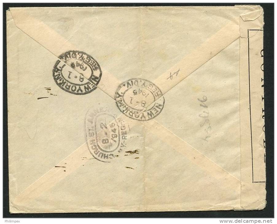 TURKEY, CENSORED ENVELOPE REGISTERED 1945 TO USA - Brieven En Documenten